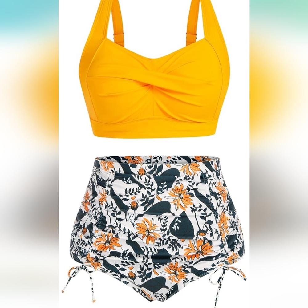 Hanna Nikole Women Plus Size Two Piece Swimsuit Sets Twist Front Bikini,Size 6